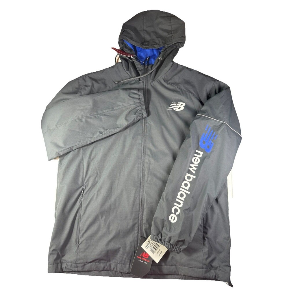 New Balance Mens Hooded Windbreaker Full Zip Mesh Lined Jacket Sz M
